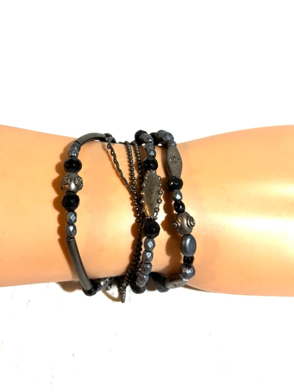 Multi-Strand Black Beaded Bracelet Set for Women